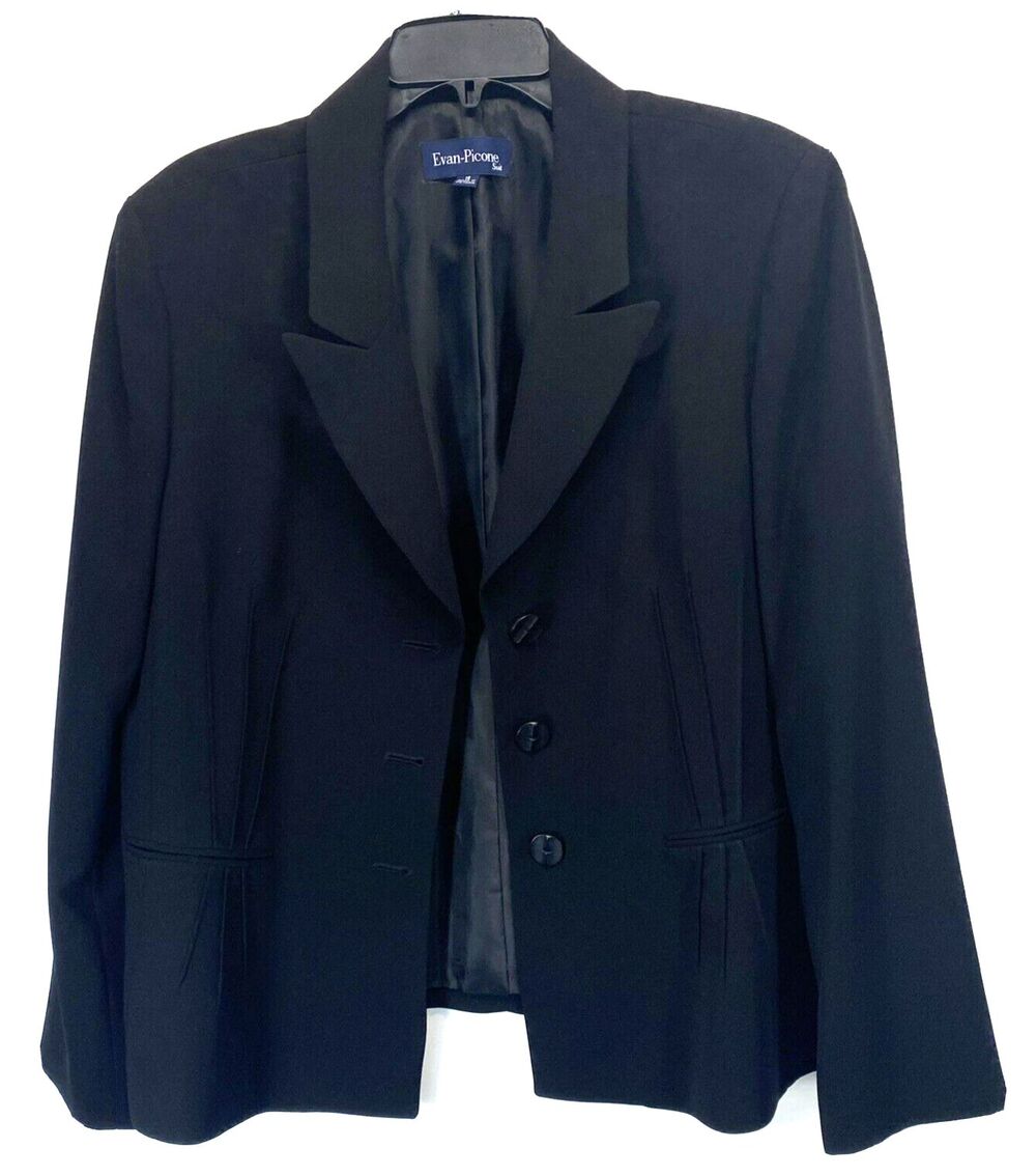 Evan Picone Women's Blazer Three Button Peak Lapel Black Size 18 Polyester